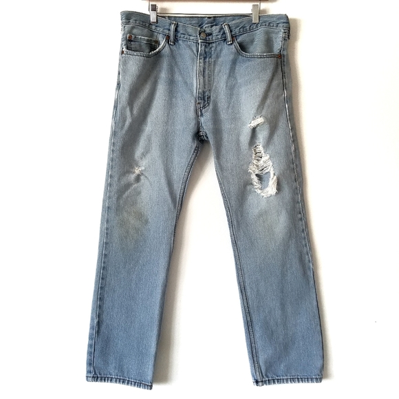 Levi's 505 straight fit destroyed distressed jeans blue - Picture 1 of 9